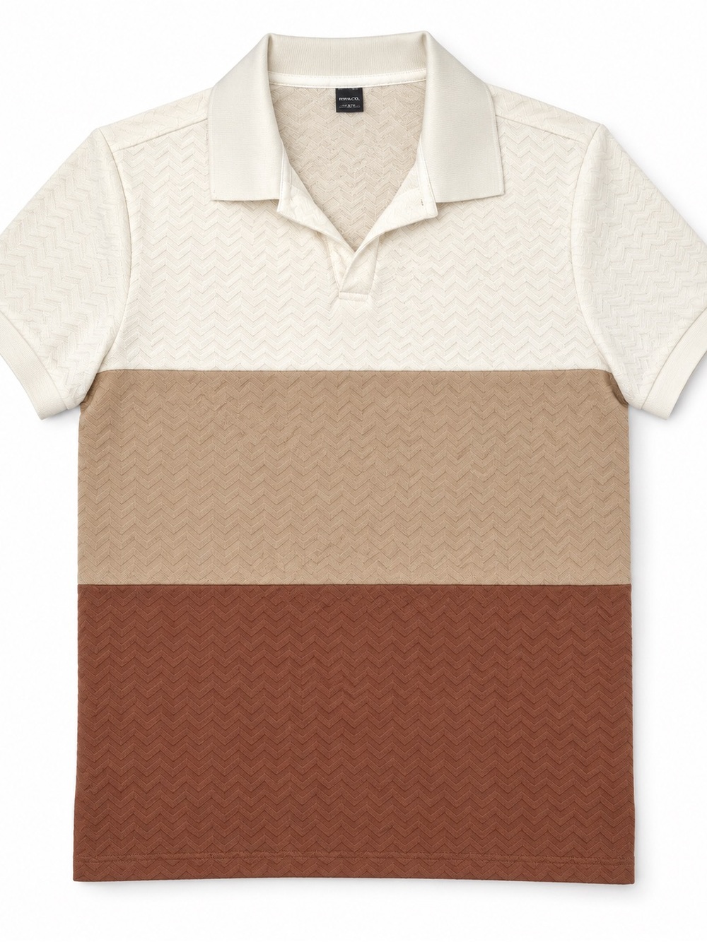 Three-Tone Knit Polo Shirt by Manfinity - Cream, Tan & Brown